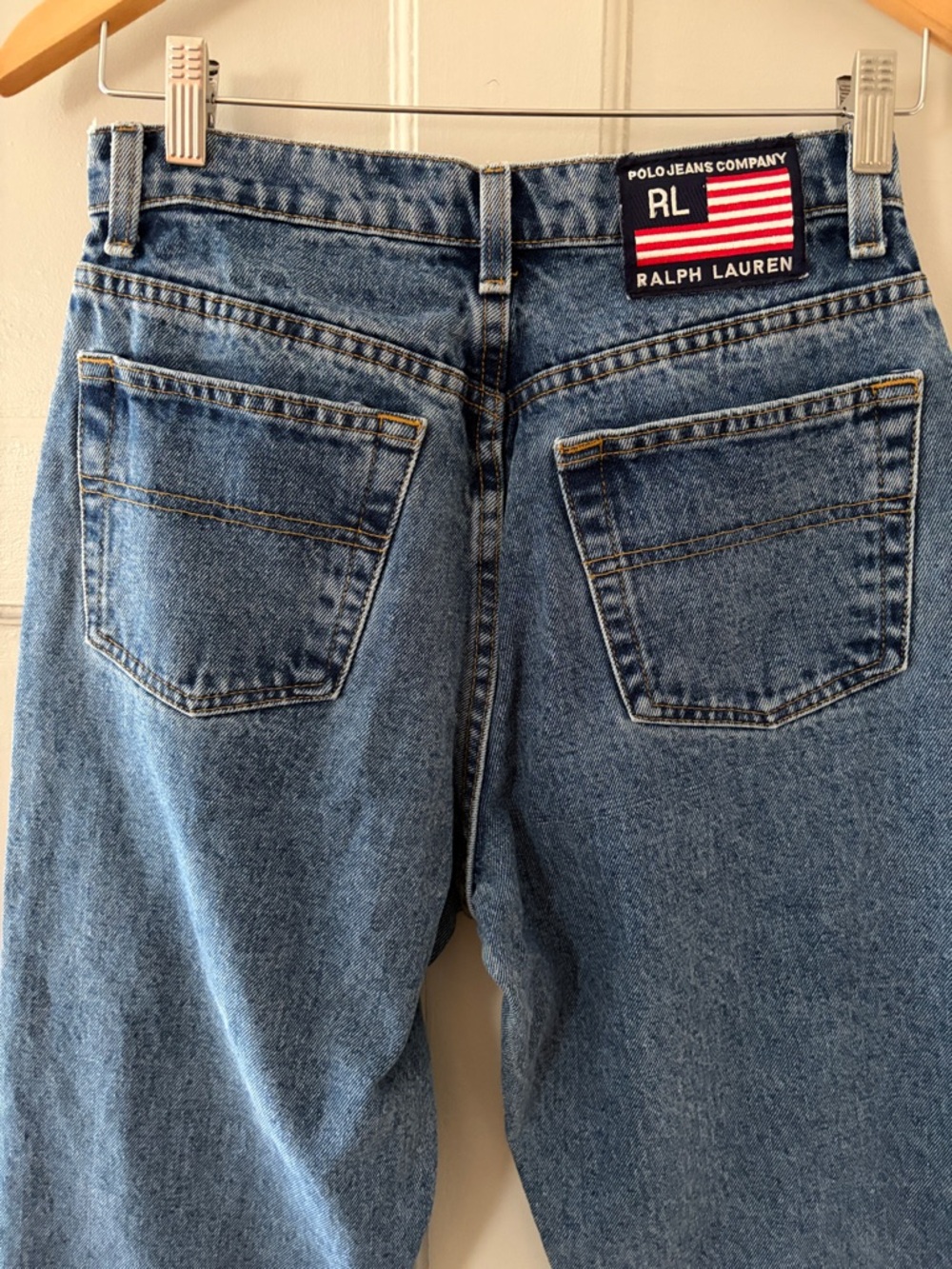 Vintage 90s Polo Ralph Lauren Relaxed Blue Denim Jeans with Flag Patch
